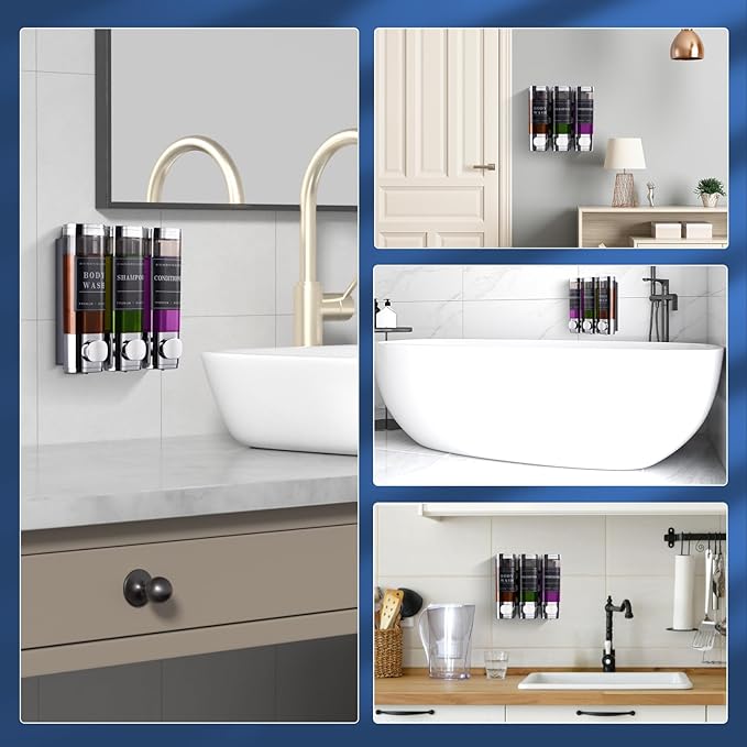 Shower Soap Dispenser Wall Mounted No Drill Shampoo Dispenser for Shower Wall Shampoo and Conditioner Dispenser Bathroom Hotel 3 * 300ml Chrome 1