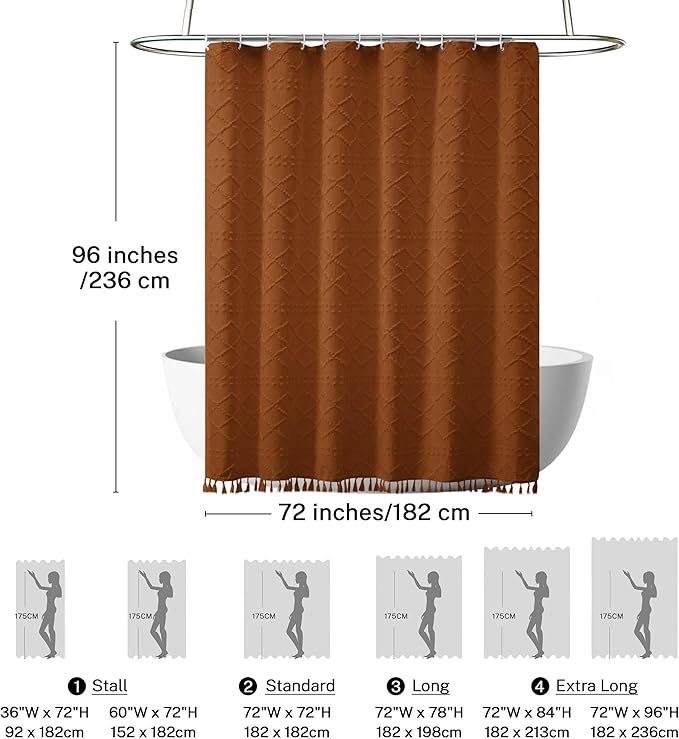 Extra Long Shower Curtains Burnt Orange 72 x 96 Inches Tufted Chevron Fabric for Bathroom Vintage Shabby Chic Waterproof Cloth Shower Curtain