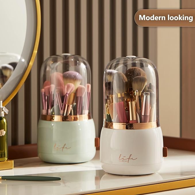 Makeup Organizer and Storage, Adjustable Spinning Holder,Countertop Cosmetic Storage Display box,Dustproof And Waterproof,Makeup Brush Organizer Fits Bedroom And Bathroom (WHITE), LI-001