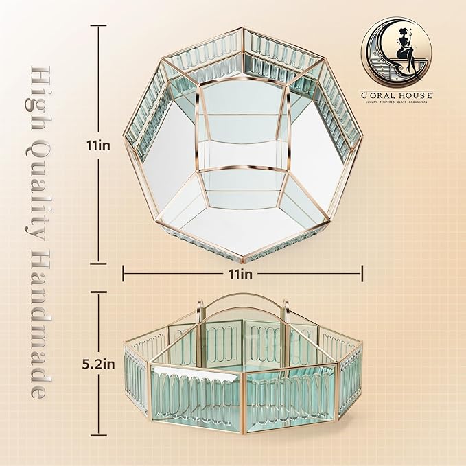 CoralHouse 360° Rotating Makeup Organizer Spinning Vanity Organizer with Makeup Brush Holder for Countertop, Bathroom Storage, Skincare, Perfume & Cosmetic Organizer for Vanity