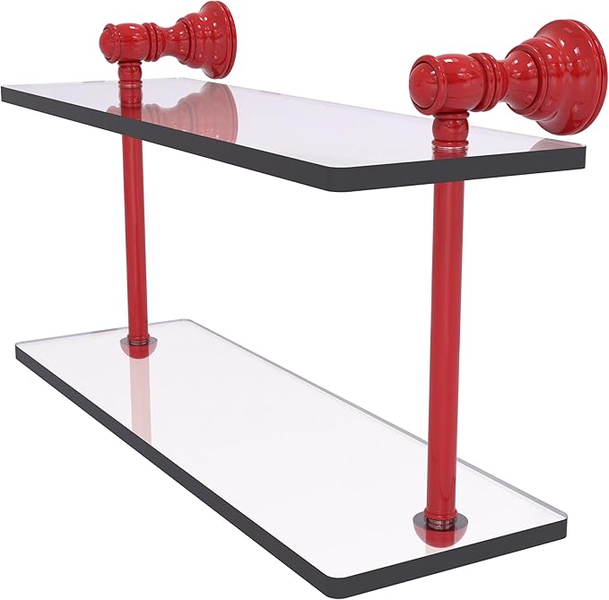 Allied Brass CL-2-16-FER Carolina Collection 16 Inch Two Tiered Glass Shelf, Fire Engine Red