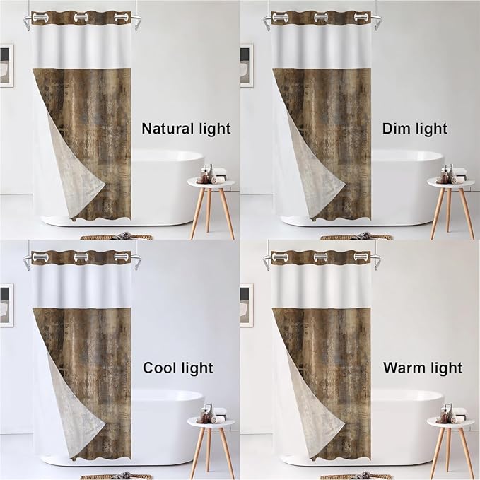 Shrahala Brown Abstract Art No Hooks Shower Curtain with Snap in Liner Set, Grey Acrylic Bathroom Décor Polyester Fiber Waterproof for Stall Bathtubs 35.5 X 74 in