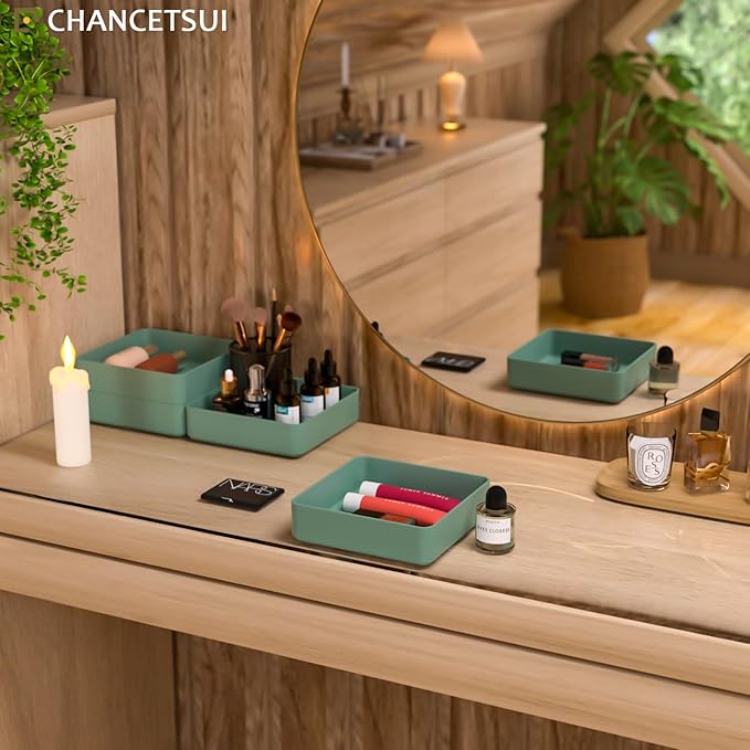 CHANCETSUI Square Makeup Countertop Organizer Holder : Stackable Vanity Trays for Bathroom Storage