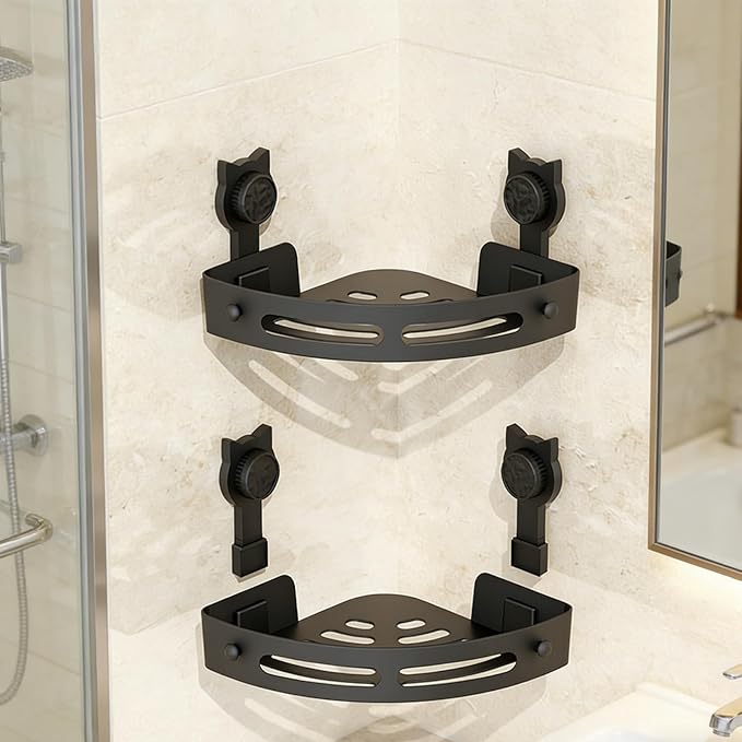 Space Saving Wall Mount Triangular Organiser Suction Cup Storage Rack Bathroom Storage Shelf for Toiletries Cosmetics Trilateral Shelf
