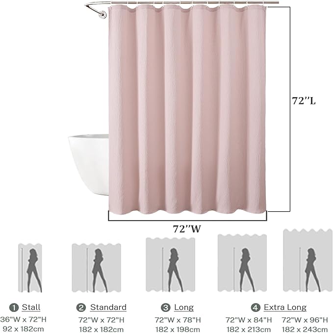 Aiyufeng 3D Textured Pink Shower Curtain for Bathroom, Fabric Shower Curtain Soft Cloth & Hotel Spa Quality, Luxury Boho Bathroom Curtains, Machine Washable, Pink, 72x72 Inches