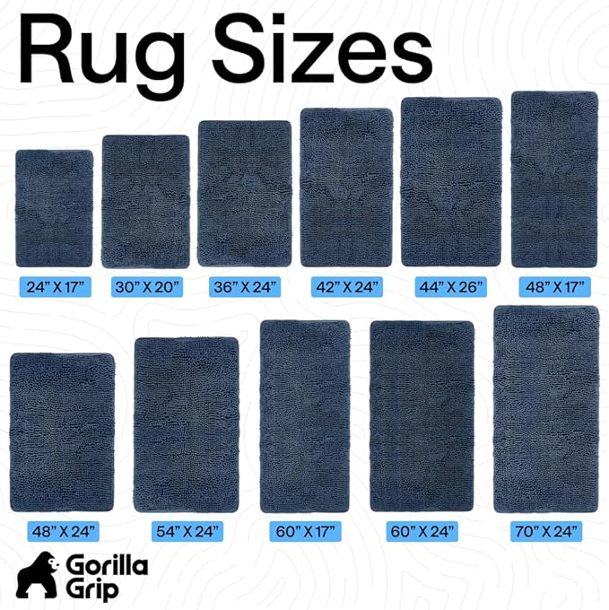 GORILLA GRIP Bath Rug Mat 70x24, Soft Absorbent Chenille, Quick Dry Microfiber Mats, Rubber Backing Washable Shower Floor Rugs, Bathmat Runner, US Designed Bathroom Home Decor Accessories Navy Blue