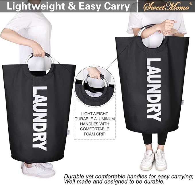 130L Large Laundry Hamper Bag Collapsible, Tall Laundry Basket Bag, Big Dirty Clothes Hampers with Handles for Laundry Room, College Dorm, Light Weigh, Foldable (Black, XXXL)