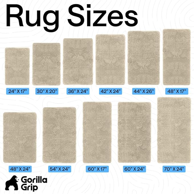 GORILLA GRIP Bath Rug Mat 36x24, Thick Soft Absorbent Chenille, Quick Dry Microfiber Mats, Rubber Backing Washable Shower Floor Rugs, Bathmat Runner, US Designed Bathroom Home Decor Accessories Sand
