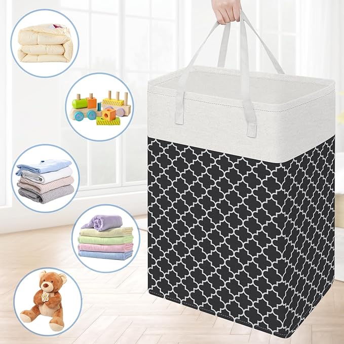 BlissTotes 3-Pack Laundry Basket, Freestanding&Waterproof Laundry Hamper, Collapsible Tall Clothes Hamper with Easy Carry Handles for Clothes, Towels in the Family and Dorm,Clover Black,88L
