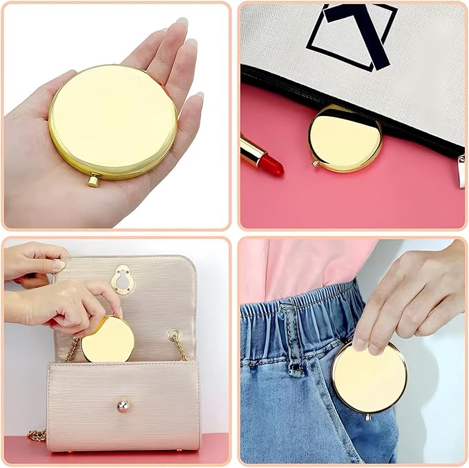 Golden Compact Mirror for Purse, Double-Sided 1X/2X Magnifying, Portable Travel Makeup Mirror, Folding Mini Pocket Mirrors(Gold)