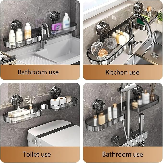 Luxorio Suction Bathroom Organizer, Luxury Wall Mount Suction Cup Bathroom Shelf, No Drilling Required to Hang Organizer, Removable Design, Transparent Design bathrooms Storage Rack (Gray+White)