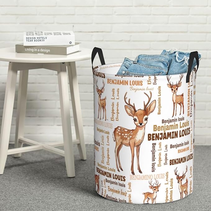ZOE DAVISON Custom Deer Laundry Baskets, Personalized Deer Gifts with Customized Name, Collapsible Laundry Hamper for Kids Adults Home Decoration,16.5 X 13.8in