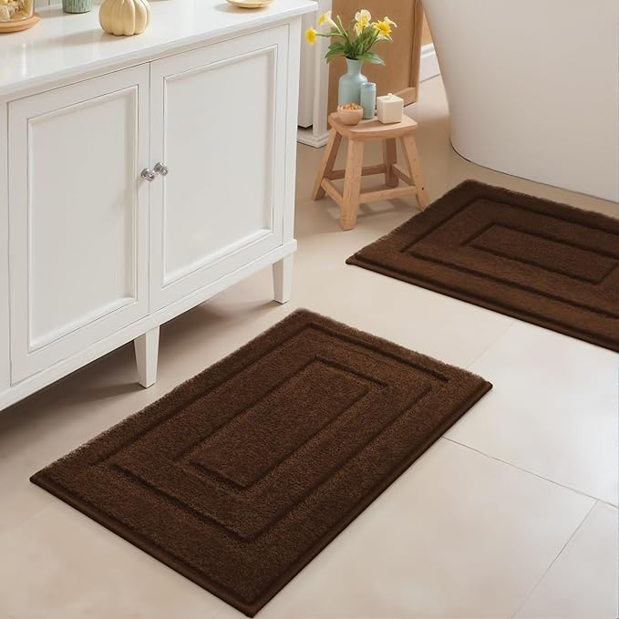 GRANNY SAYS Bathroom Rugs Sets 2 Piece,Soft Bath Mats for Bathroom, Bath Rugs Non Slip Washable, Absorbent Bath Rug for Tub, Shower and Toilet, Bath Mat Set (Brown, 20" x 32" + 16" x 24")