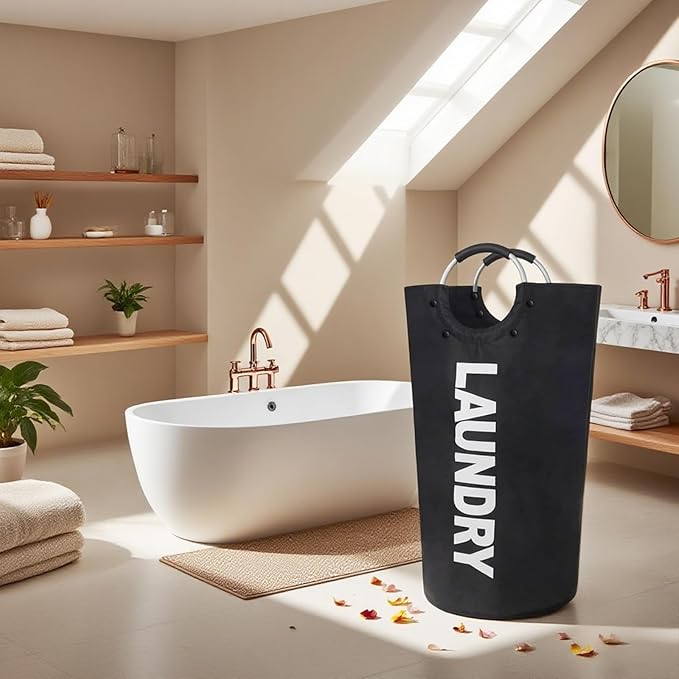 90L Large Laundry Basket Laundry Hamper Dirty Clothes Hamper with Handle Freestanding Collapsible Laundry Hamper 600D Oxford Fabric Waterproof with Handles Black (1-PACK)