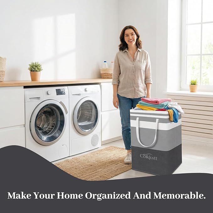 6 Pack Large Laundry Hamper Collapsible Clothes Basket Storage Bin,Waterproof Fabric Long Handles Folding College Dorm Essentials Bedroom Home Organization Dirty Washing(Grey,75L×6)