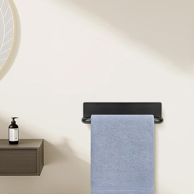 Livabber Self Adhesive Hand Towel Holder- 304 Stainless Steel Hand Towel Bar for Bathroom Kitchen Stick on Wall, Towel Ring No Drilling, 9 Inch (Black)