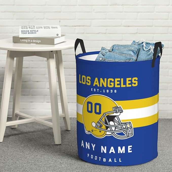 Custom Los Angeles Laundry Hamper - Personalized Football Style Laundry Basket - Customized Name And Number - Dirty Clothes Hamper Waterproof Large Capacity Hamper for Bedroom Bathroom Living Room