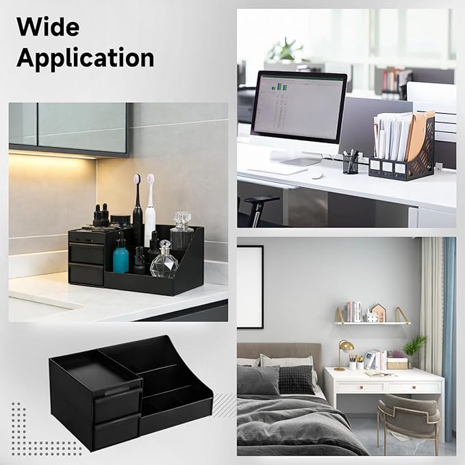 Men's Cologne Organizer for Countertop, Black Cologne Stand with Drawers and Tiered Compartments, Bathroom Organizer for Men with Drainage Holes, Grooming Storage Tray for Sink Counter