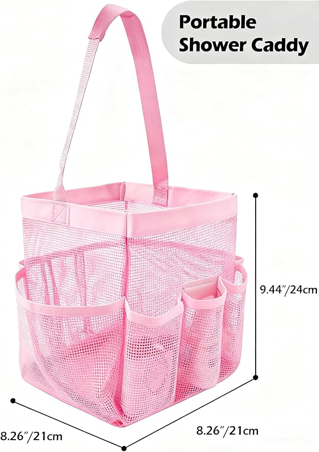 Mesh Shower Caddy Bathroom Portable College Dorm Essentials for Girls Guys Shower Tote Beach Camp Travel Hanging Toiletry Bag Pink