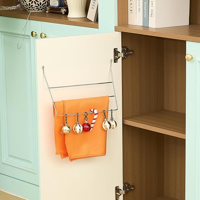 Blulu 2 Pcs Under Sink Towel Holder for Kitchen and Bathroom Cabinets 3 Folded 3 Tier Towel Rack Wire Chrome Dish Rag Holder Door Mount Wire Dish Rack Hanger for Family Kitchen Bathroom Cabinet Door