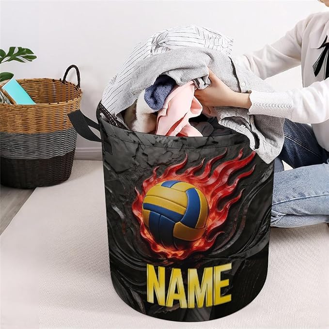 Personalized Volleyball Laundry Hamper Custom Name Funny Dirty Clothes Laundry Basket Portable Storage Basket For Home Bathroom Family Volleyball Lovers Xmas Birthday (style 18)
