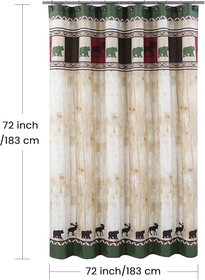 Fabric Shower Curtain, Bear and Moose Shower Curtain, Cabin Lodge Shower Curtains for Bathroom, Waterproof Bathroom Curtains, 72" W x 72" H