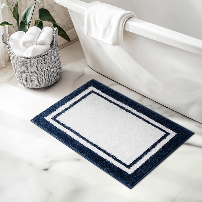 GRANNY SAYS Microfiber Bathroom Rugs Non Slip Washable, Water Absorbent Bathrooms Mats for Tub, Soft Bath Mats for Bathroom Floor & Shower, Bath Rug, 20" x 32", Navy Blue Bath Rugs