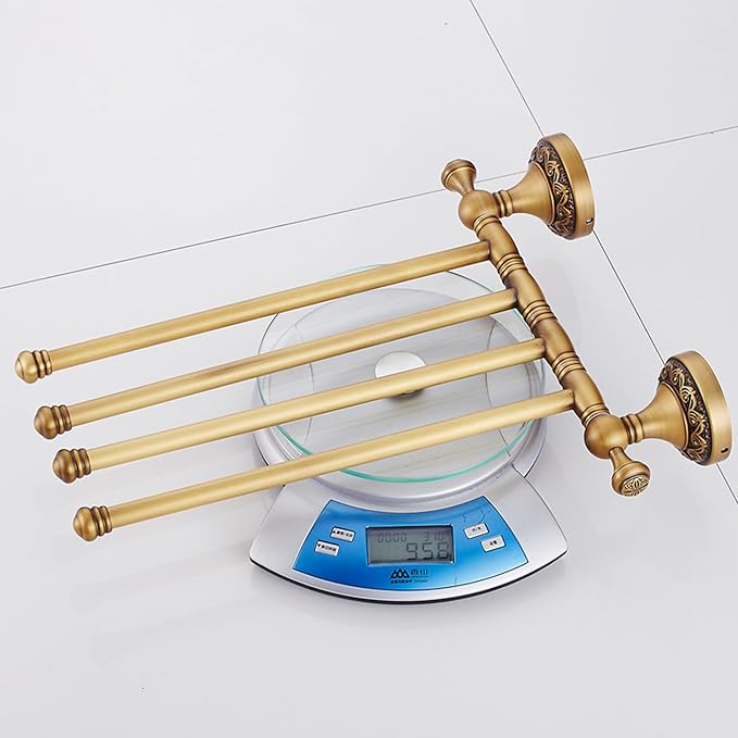 Wall Mounted Bathroom Folding Towel Rack, 4 Towel Bars Antique Brass Pattern Carving,Brushed Bronze