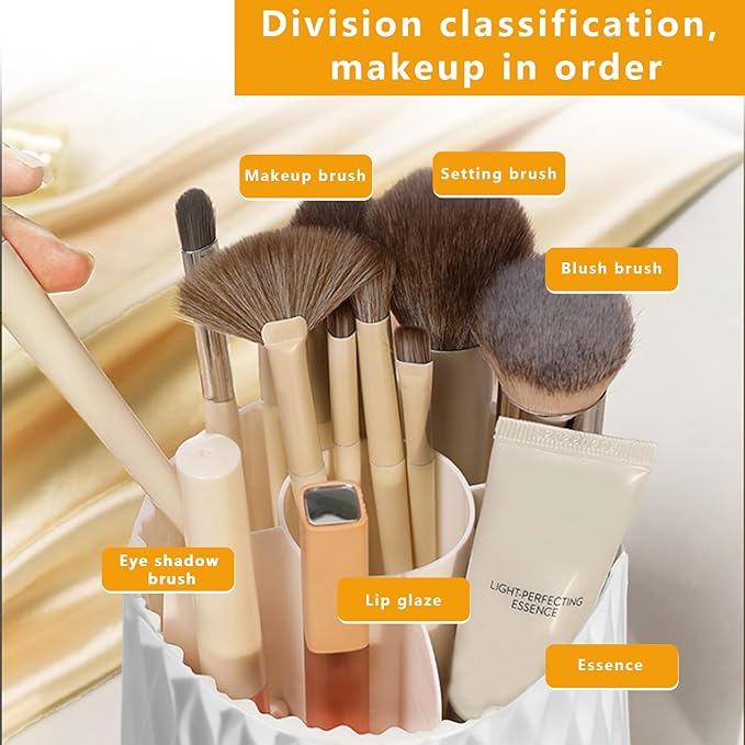 LIVETA Dustproof Makeup Brush Holder with Clear Lid, Rotating Multifunctional Large Capacity Pen Holder Storage for Desk,Cosmetics Makeup Brushes Organizer for Vanity and Bathroom Countertop(White)