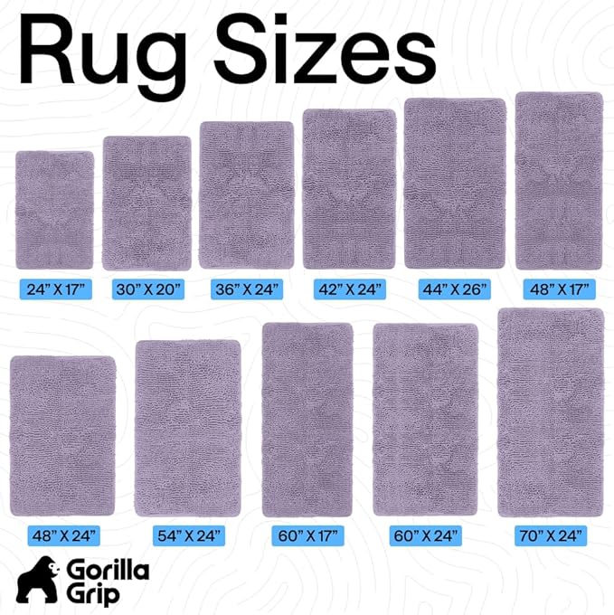 GORILLA GRIP Bath Rug Mat 36x24 Thick Soft Absorbent Chenille, Quick Dry Microfiber Mats, Rubber Backing Washable Shower Floor Rugs, Bathmat Runner Bathroom Home Decor Accessories Light Purple