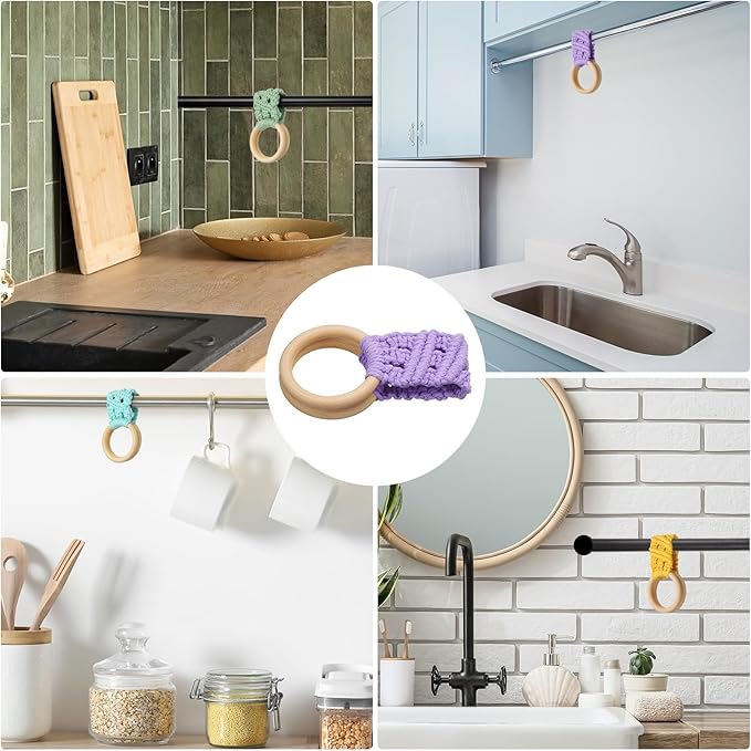uxcell 2Pcs Kitchen Dish Towel Holder, 11"x3" Crochet Towel Ring with Hanging Loop for Cabinet House Oven Stove Door, Light Purple
