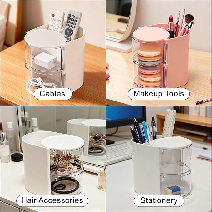 Hair Accessories Organizer & Hair Brush Holder, 3-Tier Clear Hair Accessory Organizer Rotatable Small Jewelry Box for Clip Earring Necklaces, Bows & Brushes The Latest Gift for A Girl. white