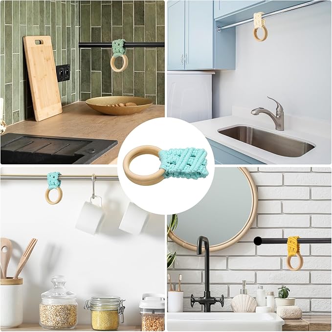 uxcell 2Pcs Crochet Kitchen Dish Towel Holder, 11"x3" Handmade Crochet Towel Ring Hanger with Hanging Loop for Cabinet House Oven Stove Door, Light Green