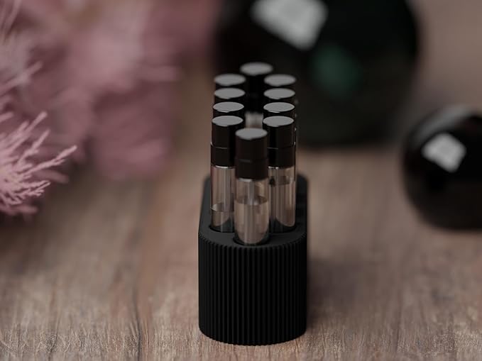 Perfume Sample Organizer for Bathroom or Vanity ?€? Ideal Makeup and Skincare Storage, Desk and Bathroom Counter Organizer, Gift for Her ((BLACK) Fits 2mL Perfume Samples (Standard Size))