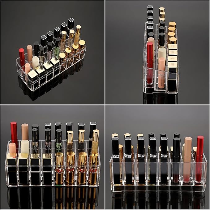ELLDOO Rollerball Perfume Organizer, 24 Spaces Clear Acrylic Perfume Storage Holder Beauty Scent Holder, Makeup Lipgloss Lipstick Display Case