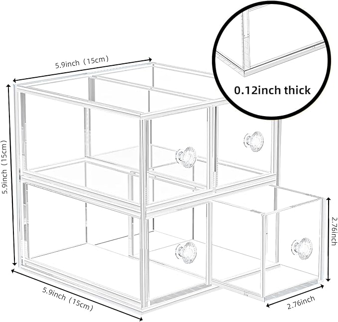 HESIN Clear Acrylic Makeup Organizer with 4 Drawer Trays, Cosmetic Storage for Bedroom, Bathroom, Countertop, Dresser (Medium, 4)