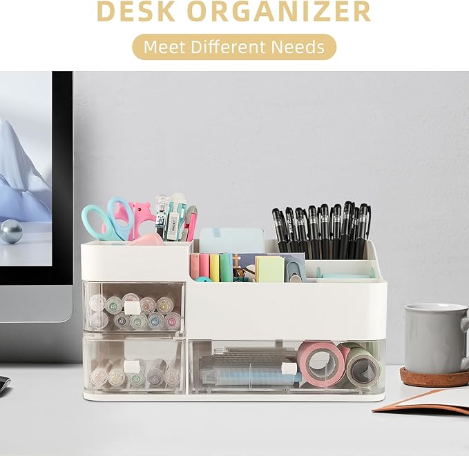 Makeup Organizer and Storage, Large Capacity Cosmetic Display Case with Drawer, Easy to Hold All of Your Makeup Products, Countertop Makeup Organizer for Skincare, Brushes, Lipstick