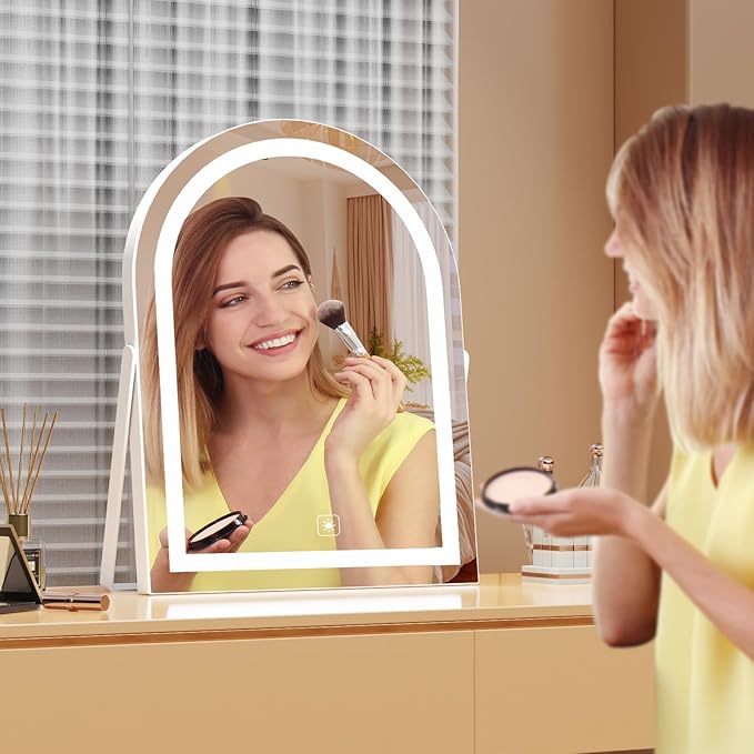 Gvnkvn 14" Elegant LED Vanity Mirror with 3-Color Adjustable Lights, Lighted Makeup Mirror 360° Rotating Stand & Touch Control - Perfect Makeup Gift for Women