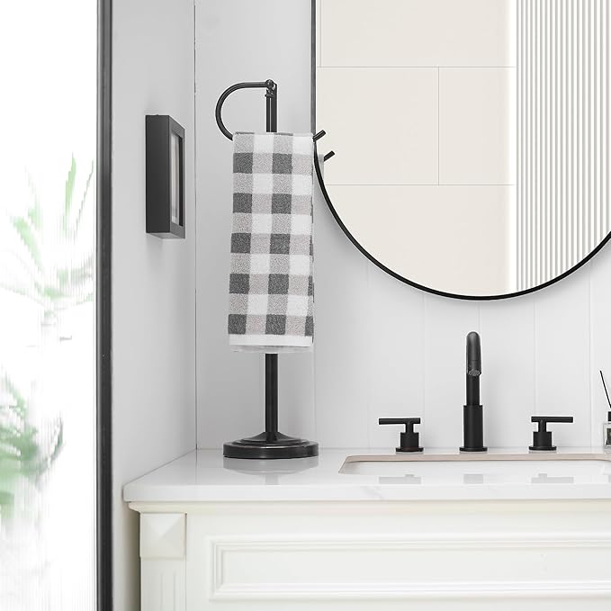 RFOUO Hand Towel Holder Stand,Standing Towel Racks for Bathroom,Hand Towel Holder for Bathroom Kitchen Vanity Countertops,Stainless Steel Adjustable Towel Bar 16.5-26 Inch(Oil Rubbed Bronze)