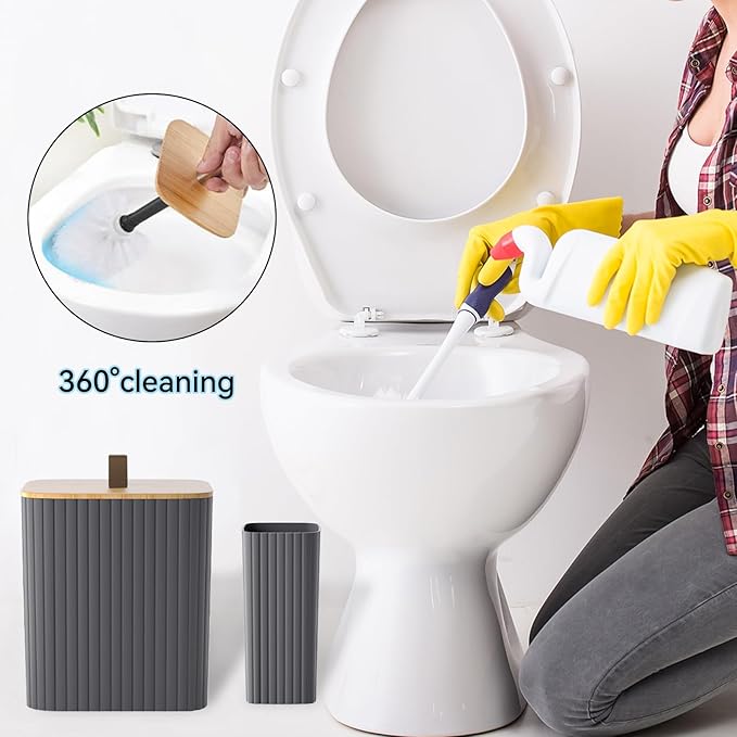 Bathroom Set - 9PCS Grey Bathroom Accessories Set Toilet Brush Holder Set Soap Dispenser Decorative Countertop Bathroom Accessory Set with Trash Can Bathroom Decor Set for Home, Restroom