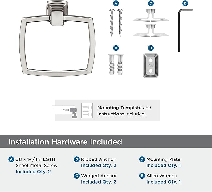 Amerock BH36032G10 | Brushed Nickel Towel Ring | 6-13/16 in (173 mm) Length Towel Holder | Revitalize | Hand Towel Holder for Bathroom Wall | Small Kitchen Towel Holder | Bath Accessories