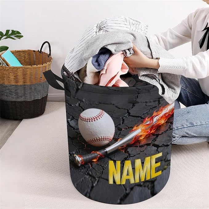 Personalized Baseball Laundry Hamper Custom Name Funny Dirty Clothes Laundry Basket Portable Storage Basket For Home Bathroom Family Baseball Lovers Xmas Birthday (style 1)