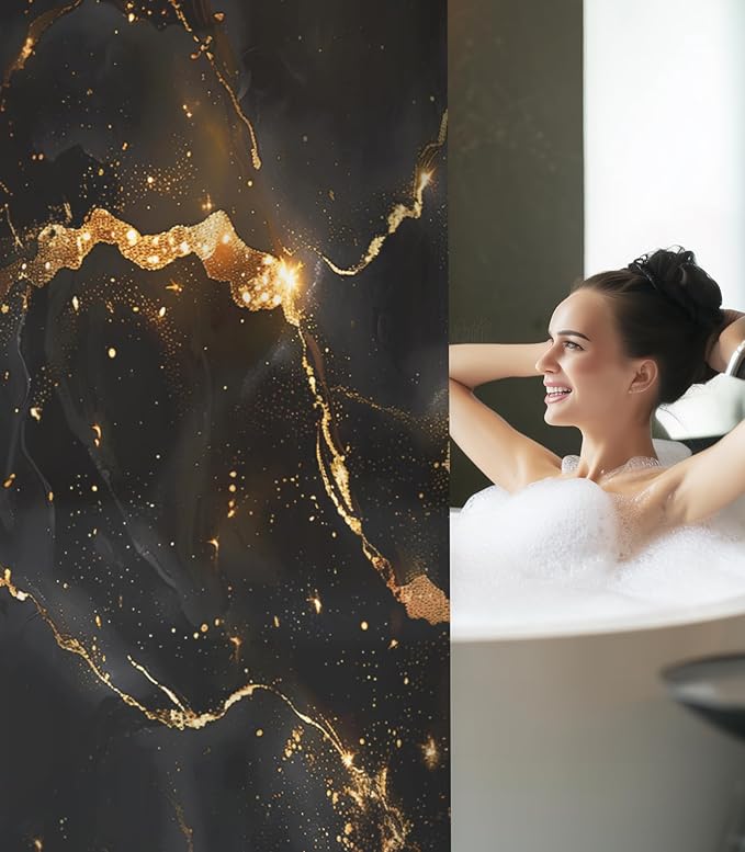 MAMUSE Shower Curtain for Bathroom - Cute Aesthetic Decorative Modern Girly Unique Girls Design Pretty Women Waterproof Fabric Cloth Cortinas de Baño Bathtub 72 x 72 Inch, Black Marble