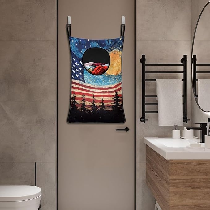 ZOUTAIRONG American Flag Hanging Hamper Over The Door Laundry Bags Zipper Large Capacity Storage Organizers Laundry Baskets for Closet, Bedroom, Dorm, Moon Print