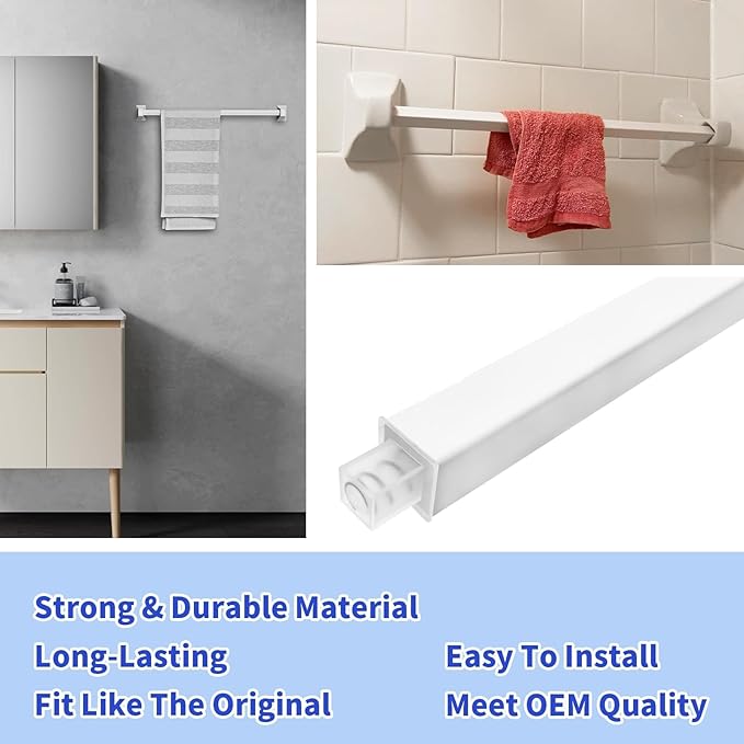 2 Pack 24 Inch Towel Bar for Bathroom Wall Mount, Spring Loaded Replacement Towel Rods for Bathroom Shower Towel Racks and Holder