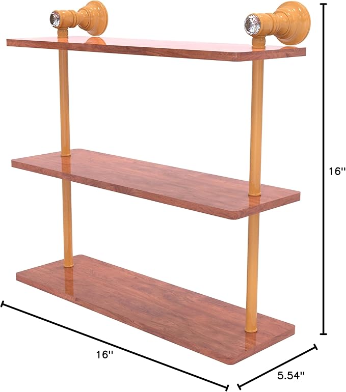 Allied Brass CC-5-16-IRW-GLY Carolina Crystal Collection 16 Inch Triple Wood Shelf, Golden Yellow