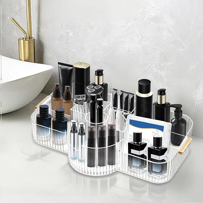 Rotating Perfume Organizer,Cologne Stand,Cologne Organizer for Men,Clear Bathroom Countertop Organizer, Dresser Organizer for Bedroom,Makeup Organizer Countertop with Brush Holder