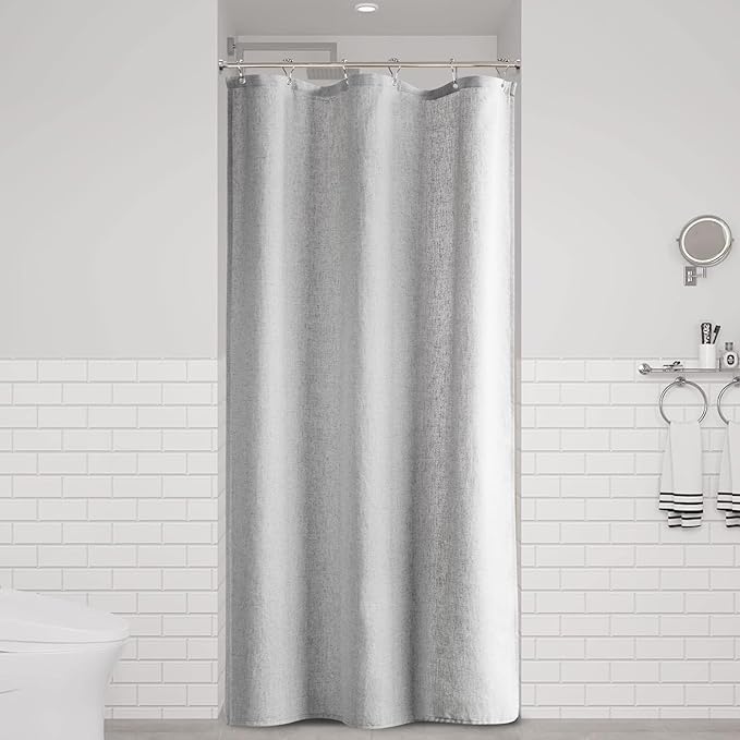 Naturoom Light Grey Linen Shower Curtain, Cloth Textured Fabric Shower Curtain Set with Hooks, Simple Elegant Modern Farmhouse Country Ultra Thick Bath Curtains for Bathroom,Water Repellent,36x72