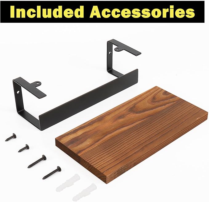 Hand Towel Holder/Towel Ring with Wooden Shelf, Hand Towel Rack, Hand Towel Hanger for Bathroom, Bath Accessories Wall Mounted, Matte Black (9"-Squ Shaped)