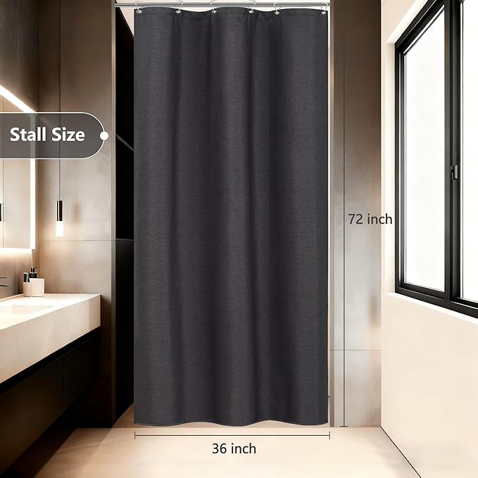 36 x 72 Inch Natural Linen Look Stall Shower Curtain Charcoal Grey, Faux Linen Textured Thick Fabric Shower Stall Curtain Water-Resistant, Slate Gray Bathroom Curtain Washable for Single Stall